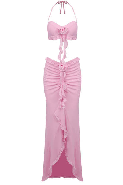 3D Flower Mesh Frill Bikini Three Piece Set