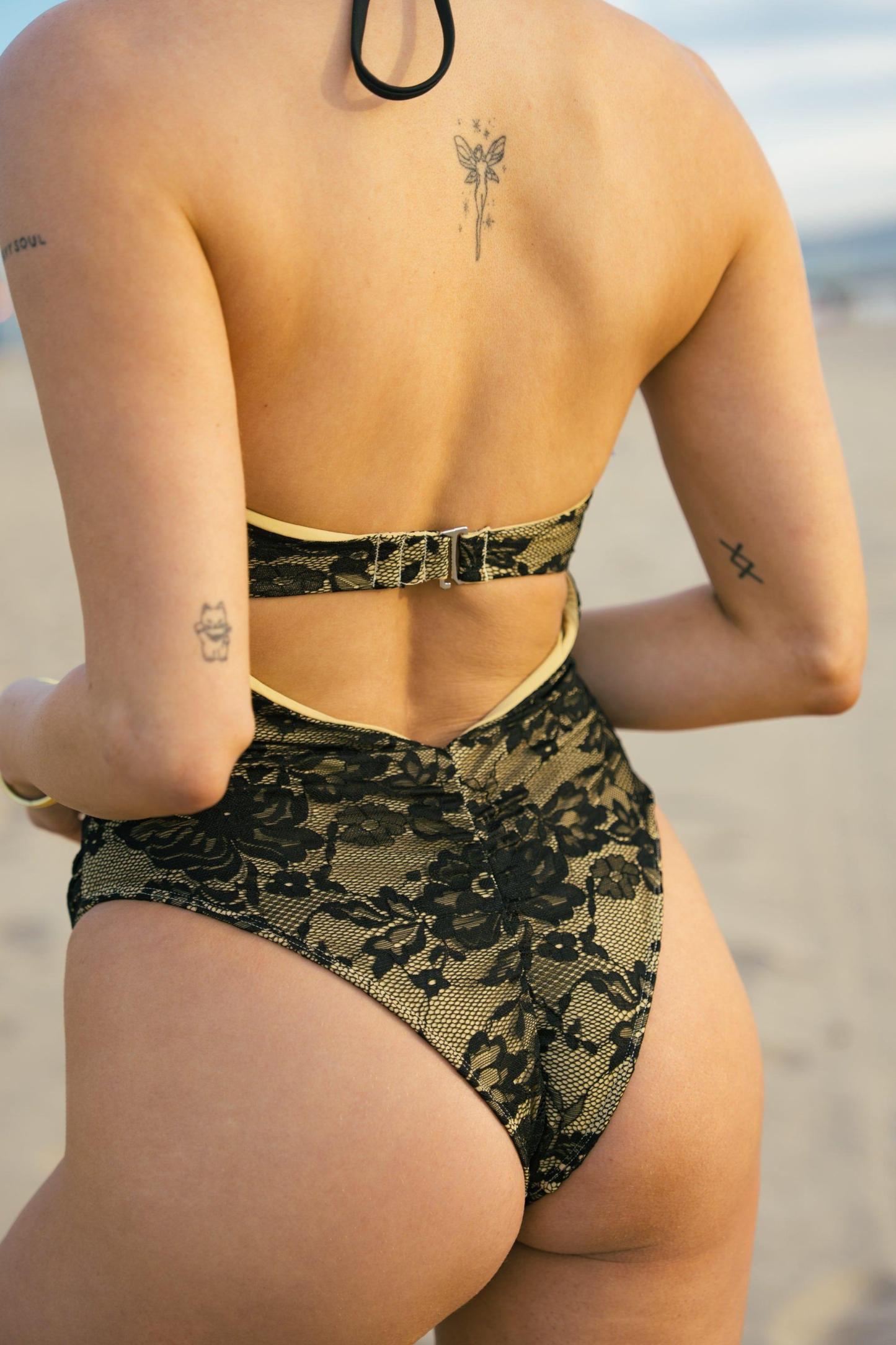 Solid Lace Cut-Out One Piece Swimsuit