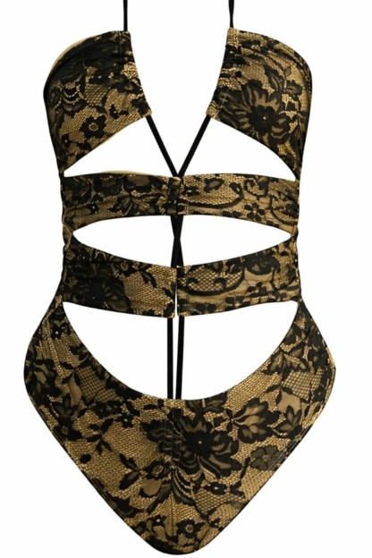 Solid Lace Cut-Out One Piece Swimsuit