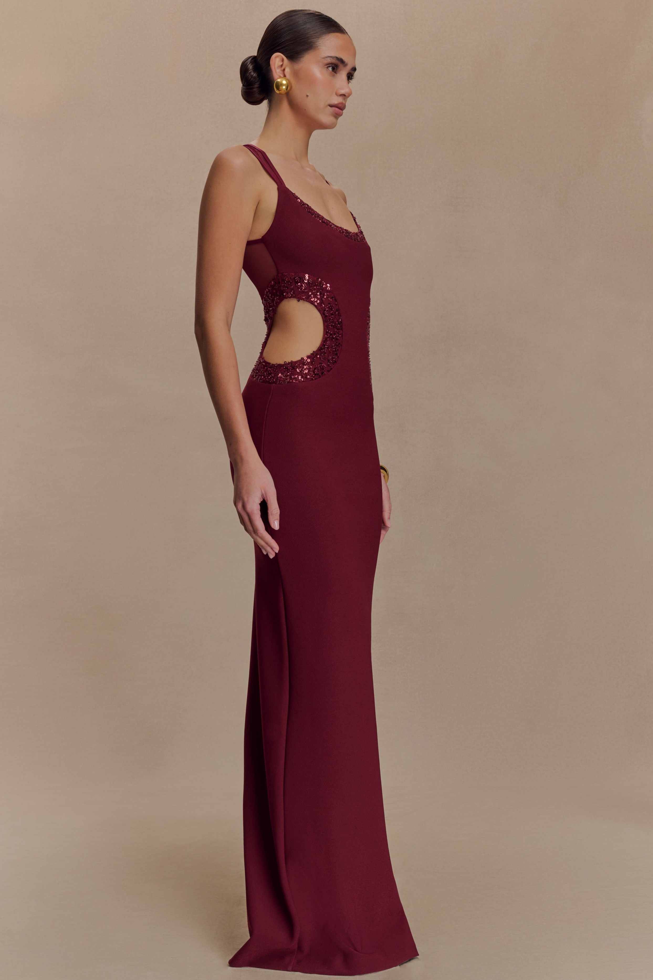 Sequin Cut-Out Sleeveless Maxi Dress