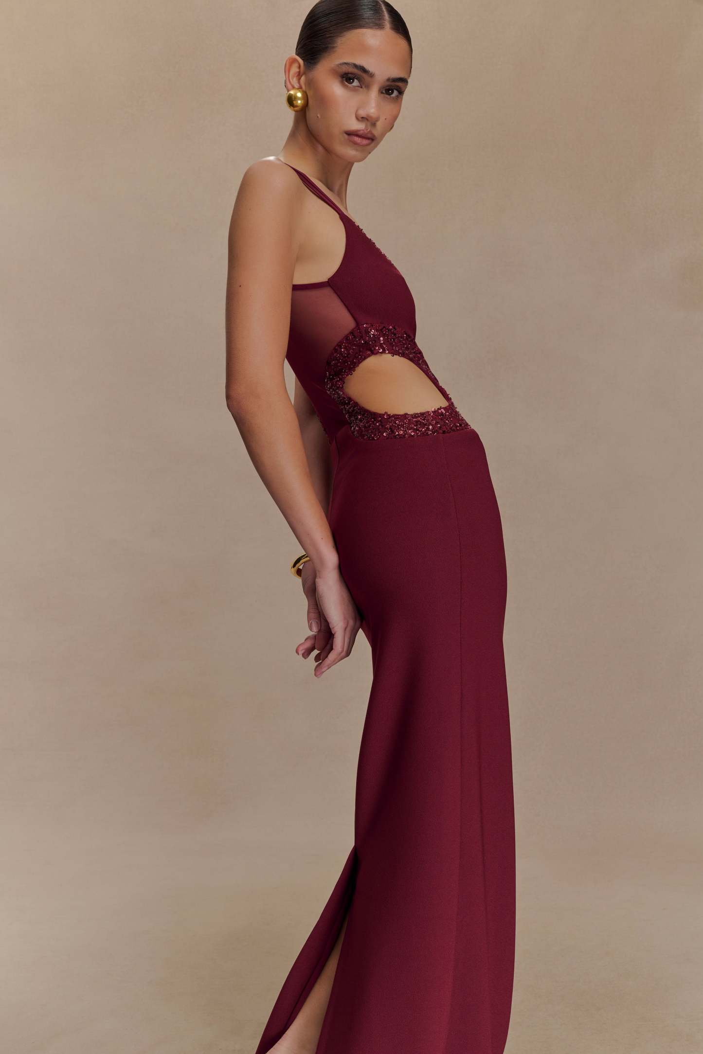 Sequin Cut-Out Sleeveless Maxi Dress