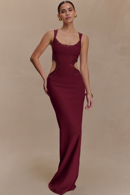 Sequin Cut-Out Sleeveless Maxi Dress