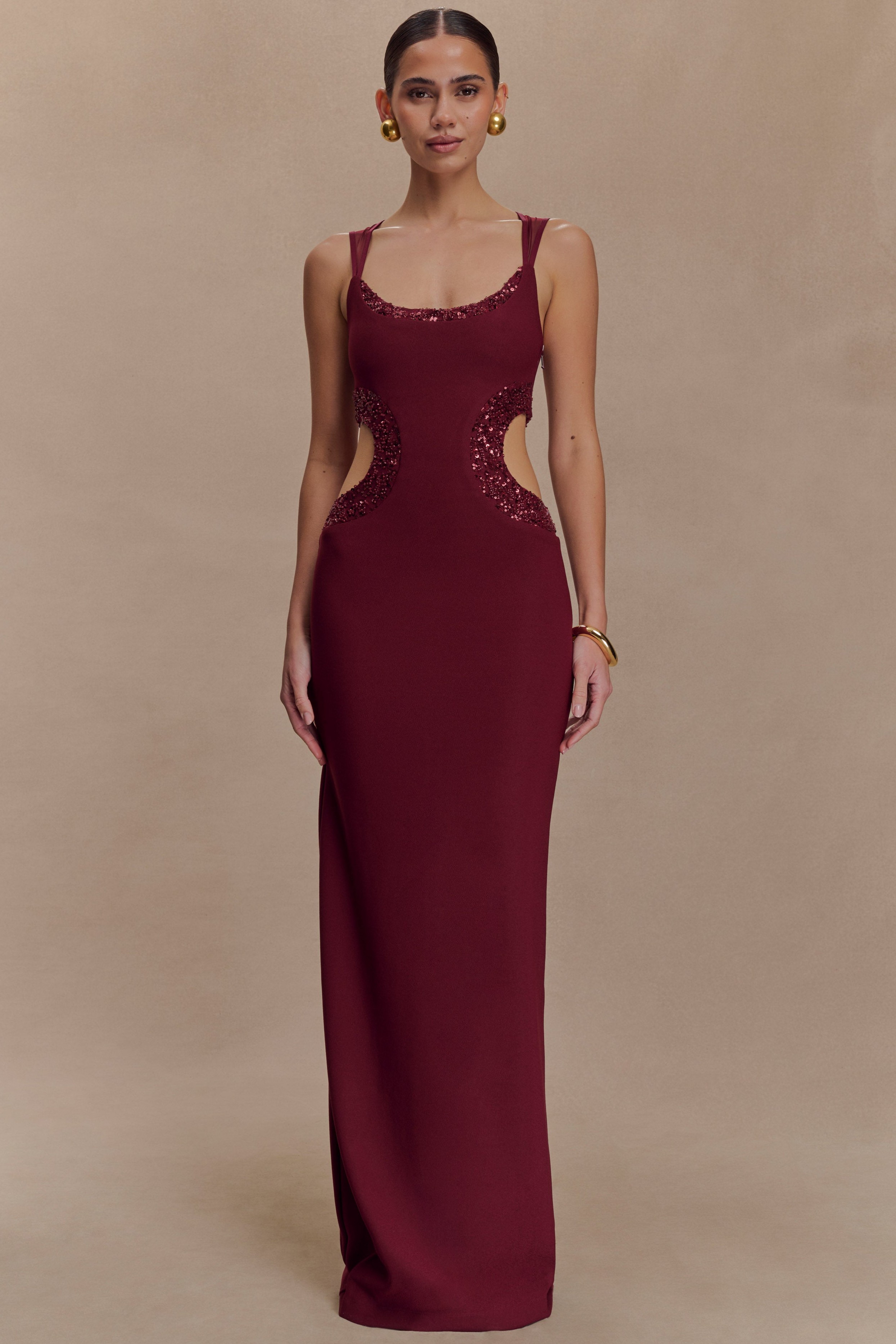 Sequin Cut-Out Sleeveless Maxi Dress