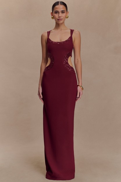 Sequin Cut-Out Sleeveless Maxi Dress
