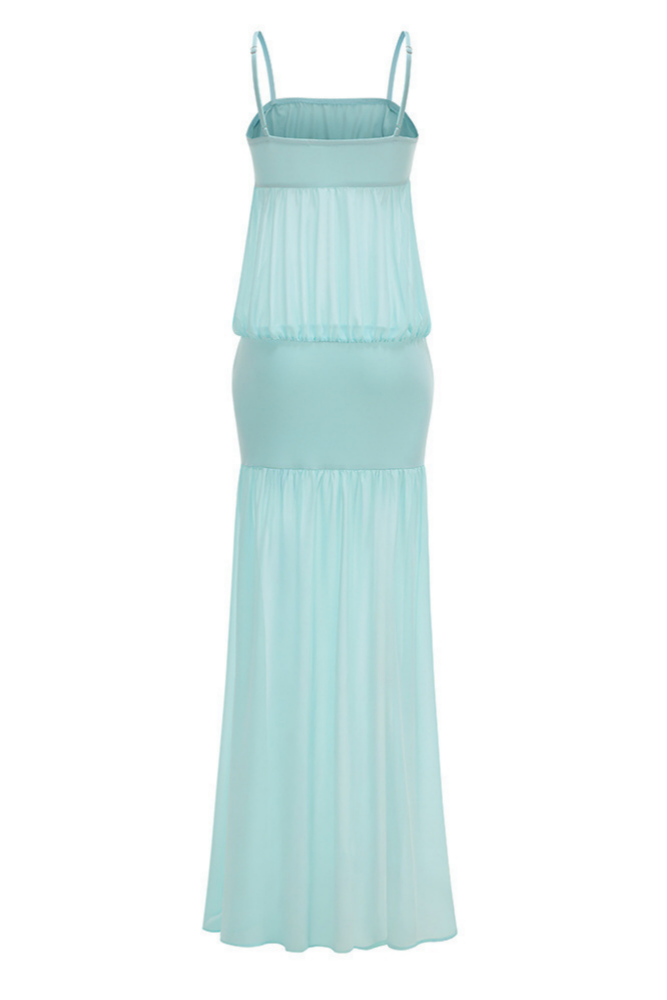 Chiffon Splicing Jersey Solid Slip Maxi Dress