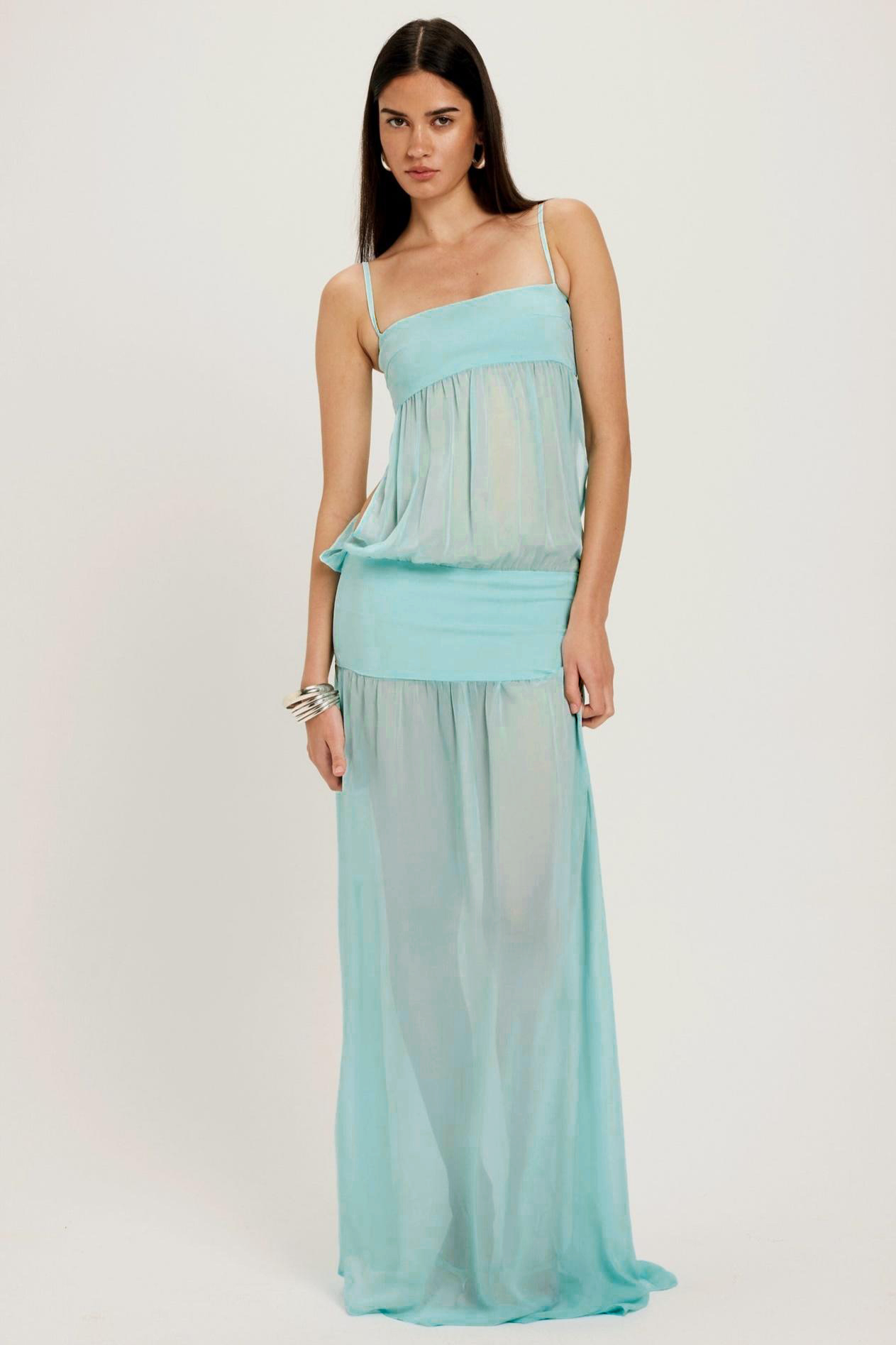 Chiffon Splicing Jersey Solid Slip Maxi Dress