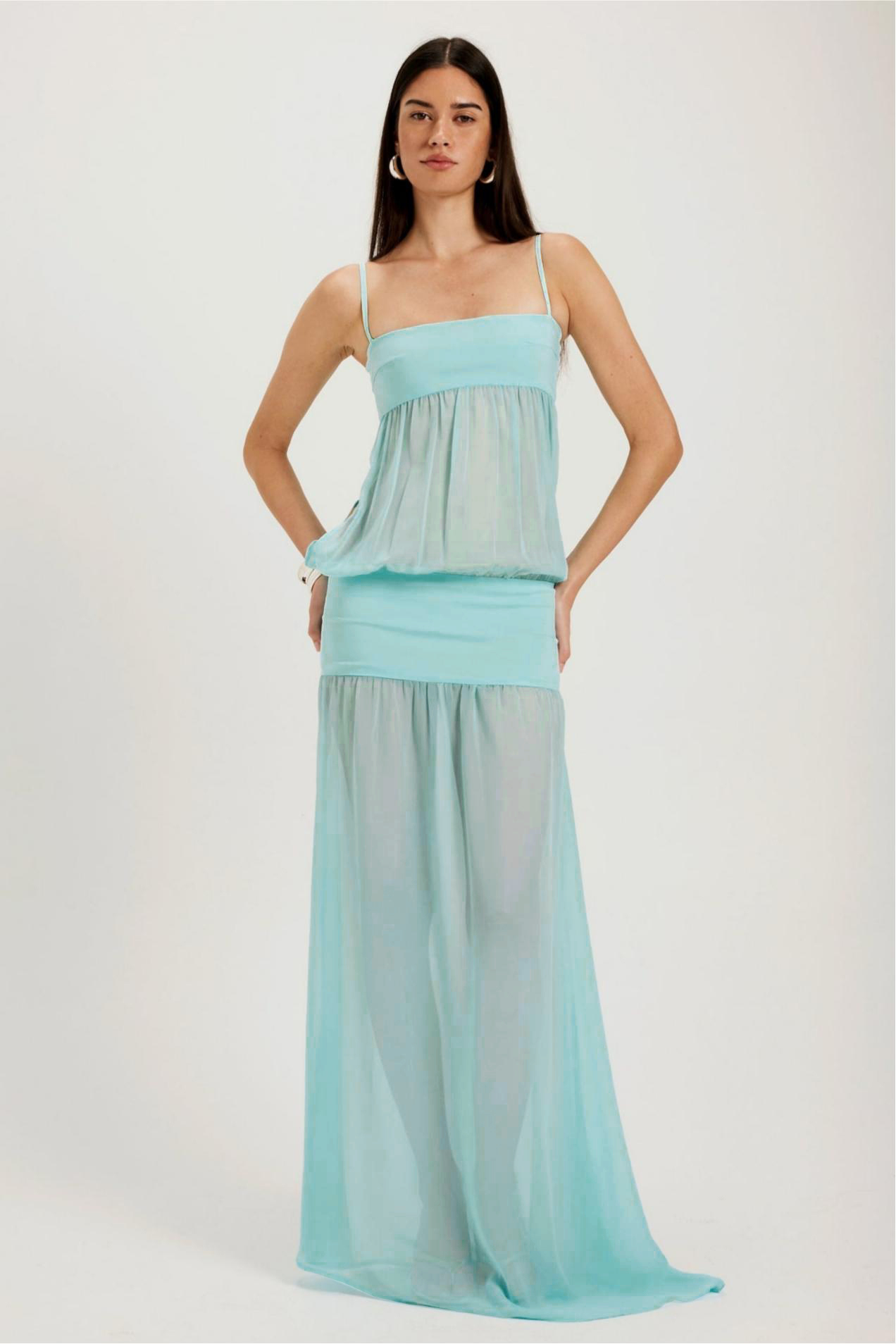 Chiffon Splicing Jersey Solid Slip Maxi Dress