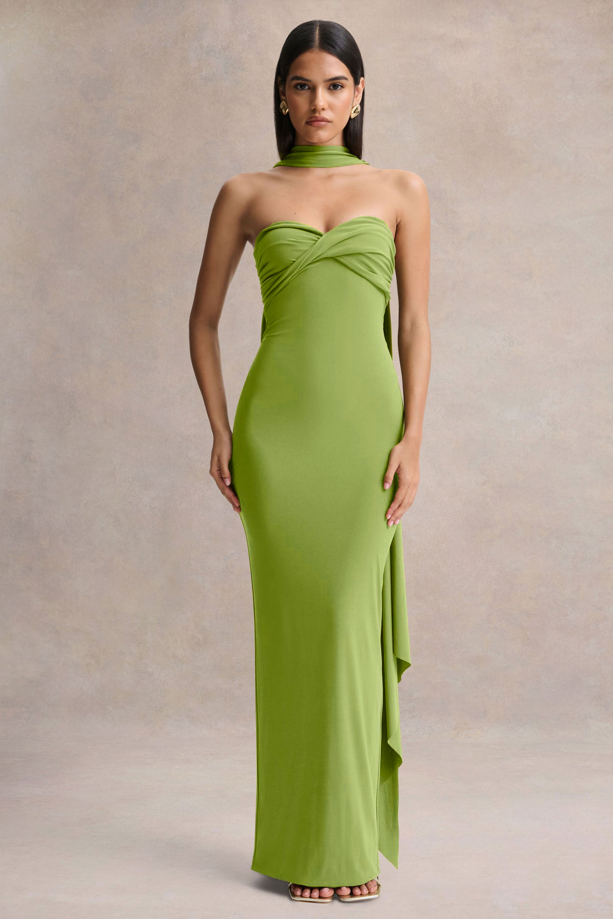 Knotted Off Shoulder Sweetheart Neck Maxi Dress