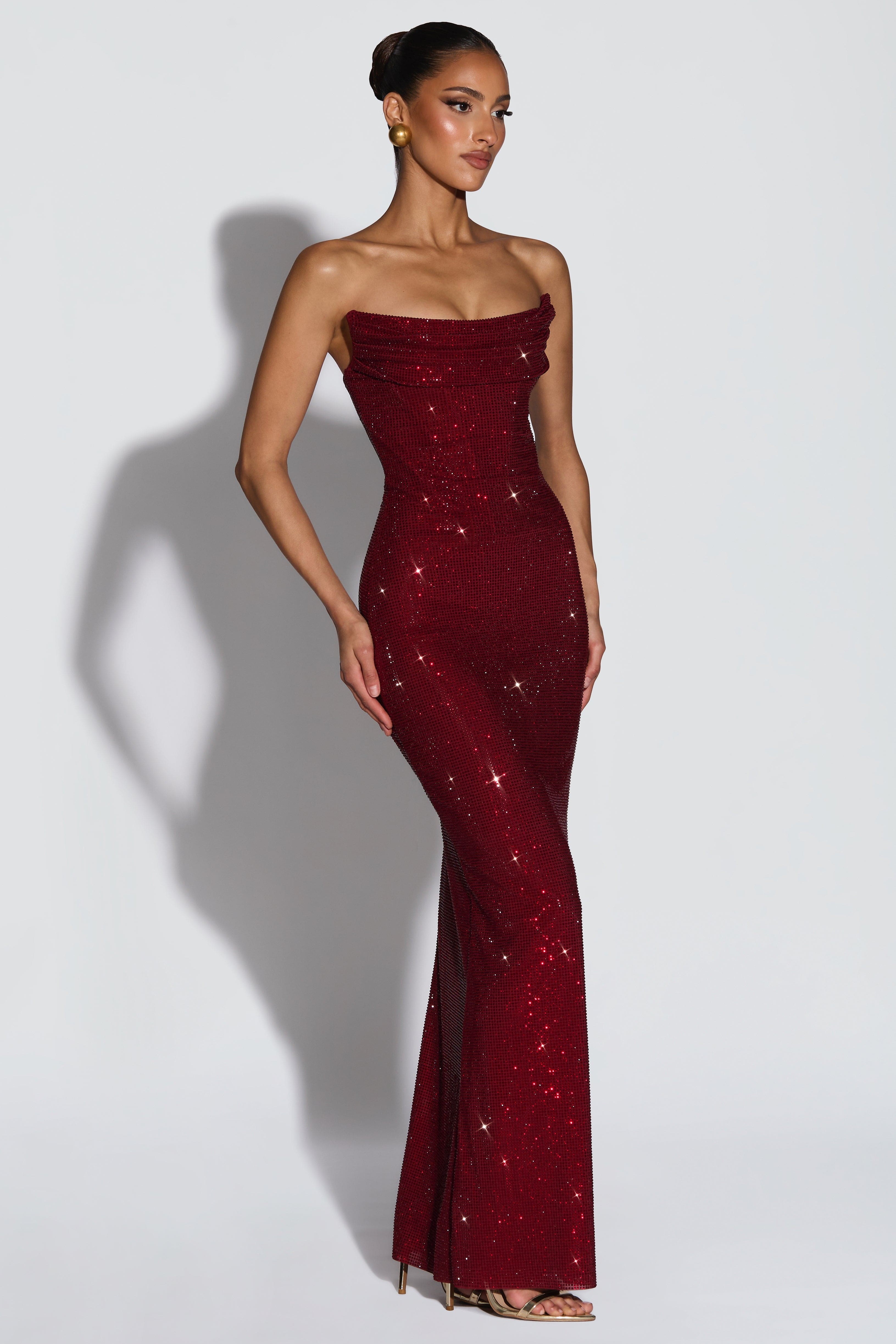 Rhinestone Off Shoulder Corset Maxi Dress