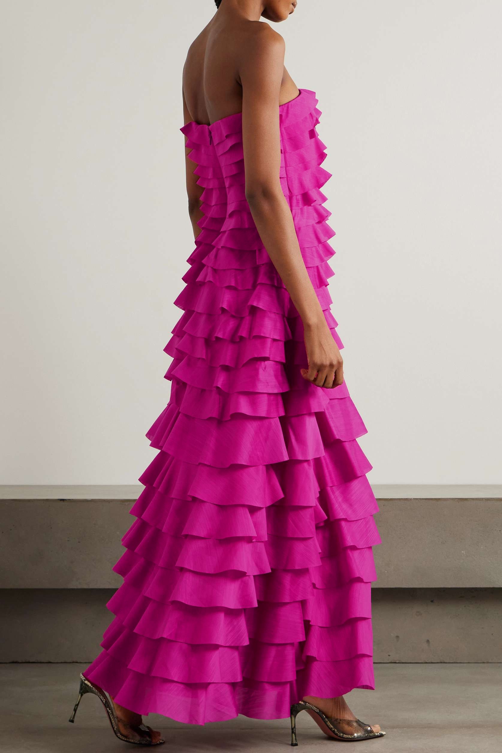 Organza Ruffle Off Shoulder Maxi Dress