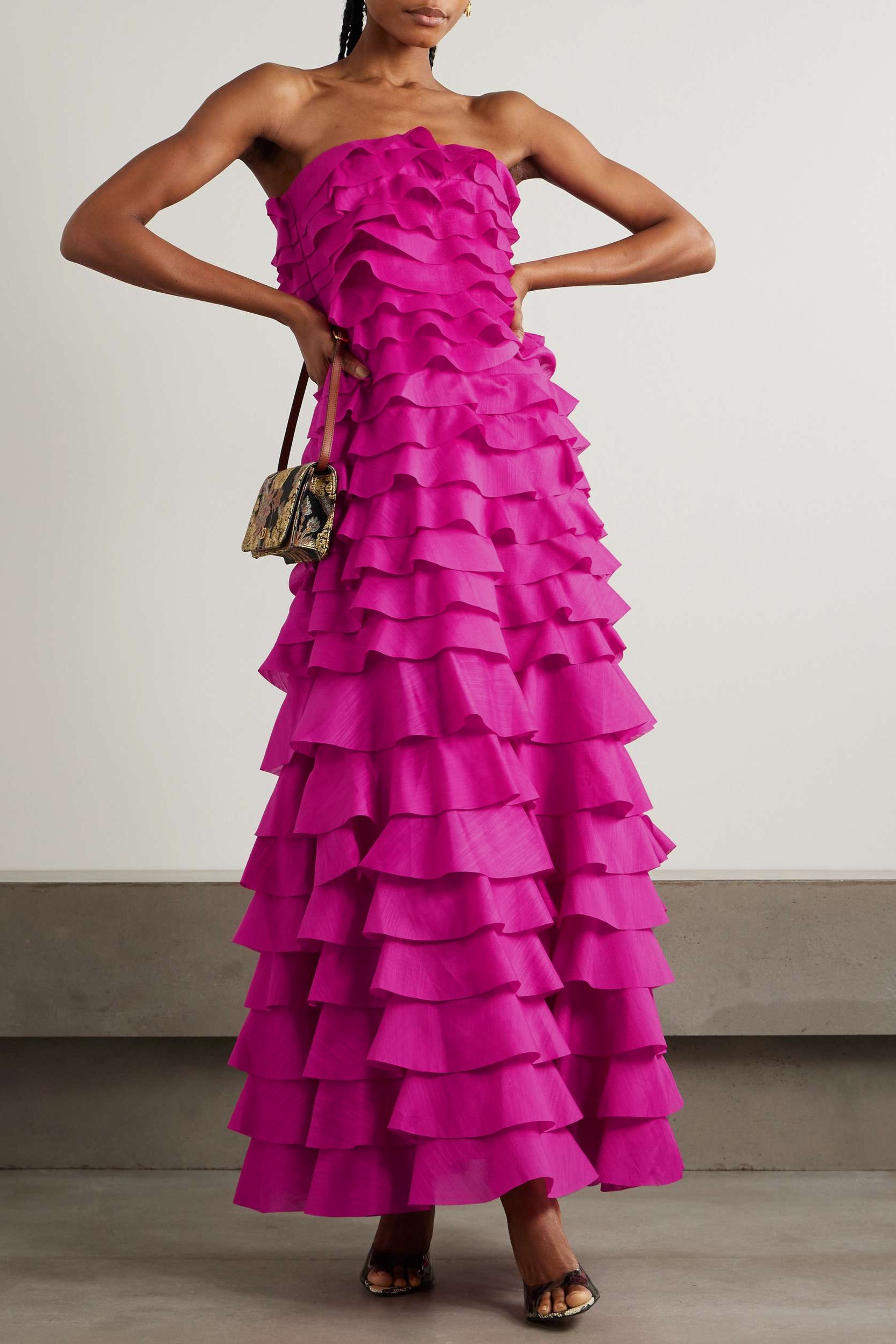 Organza Ruffle Off Shoulder Maxi Dress