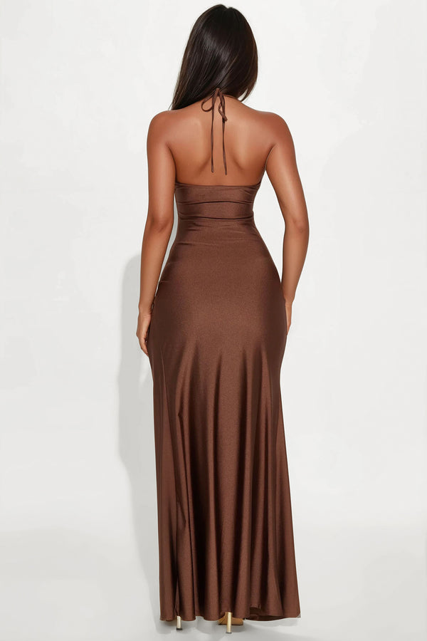 Metal Decorations Cut-Out Slit Maxi Dress