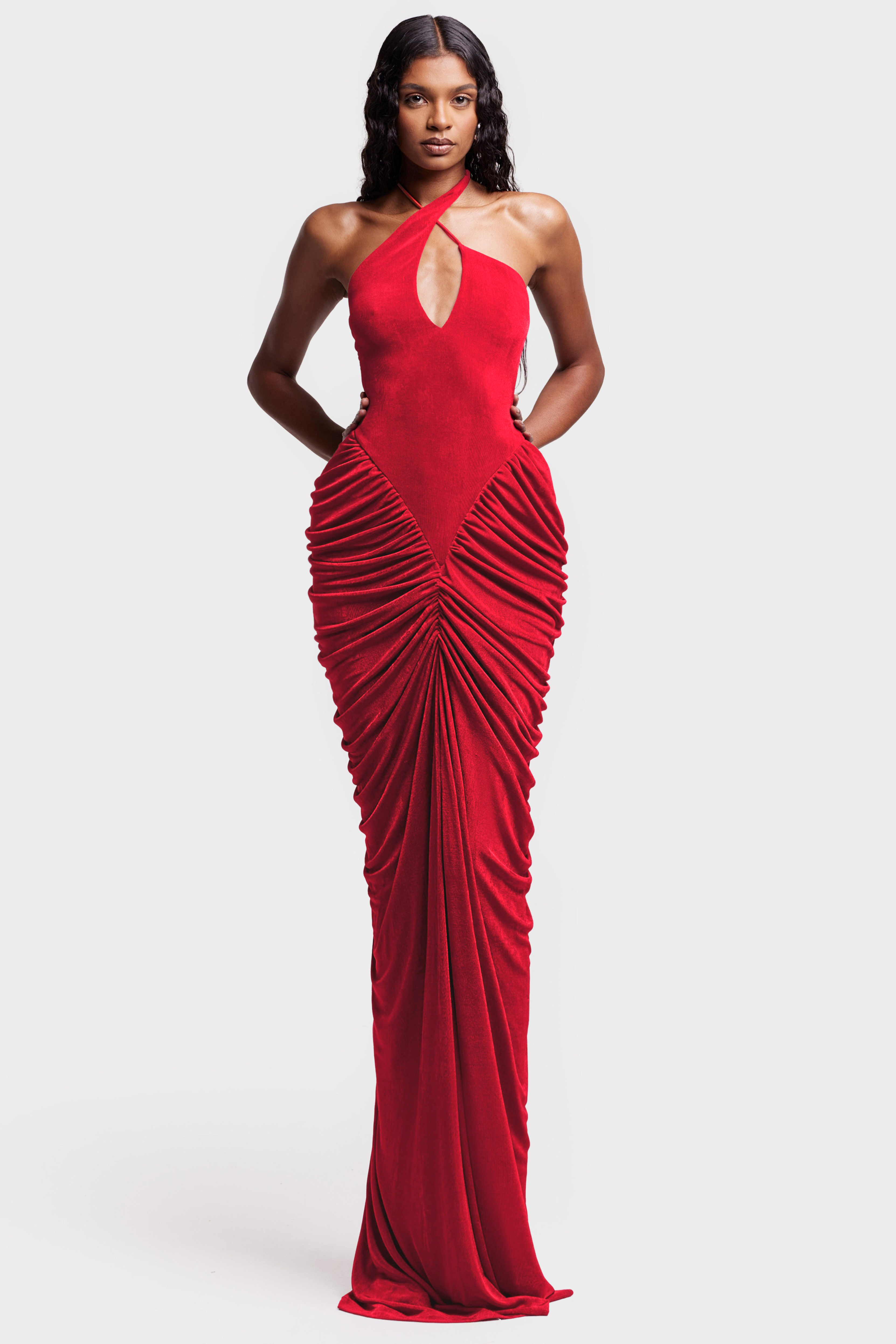 Jersey Ruched Cut-Out Maxi Dress