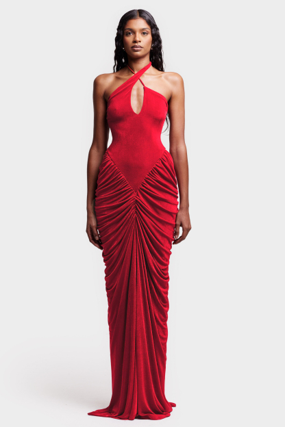 Jersey Ruched Cut-Out Maxi Dress