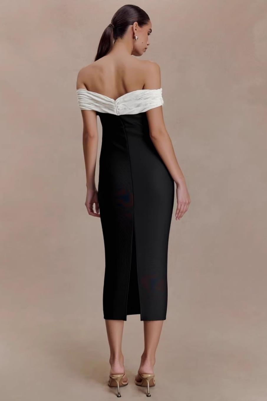 Bandage Splicing Satin Rhinestone Midi Dress