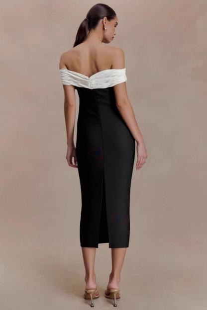 Bandage Splicing Satin Rhinestone Midi Dress