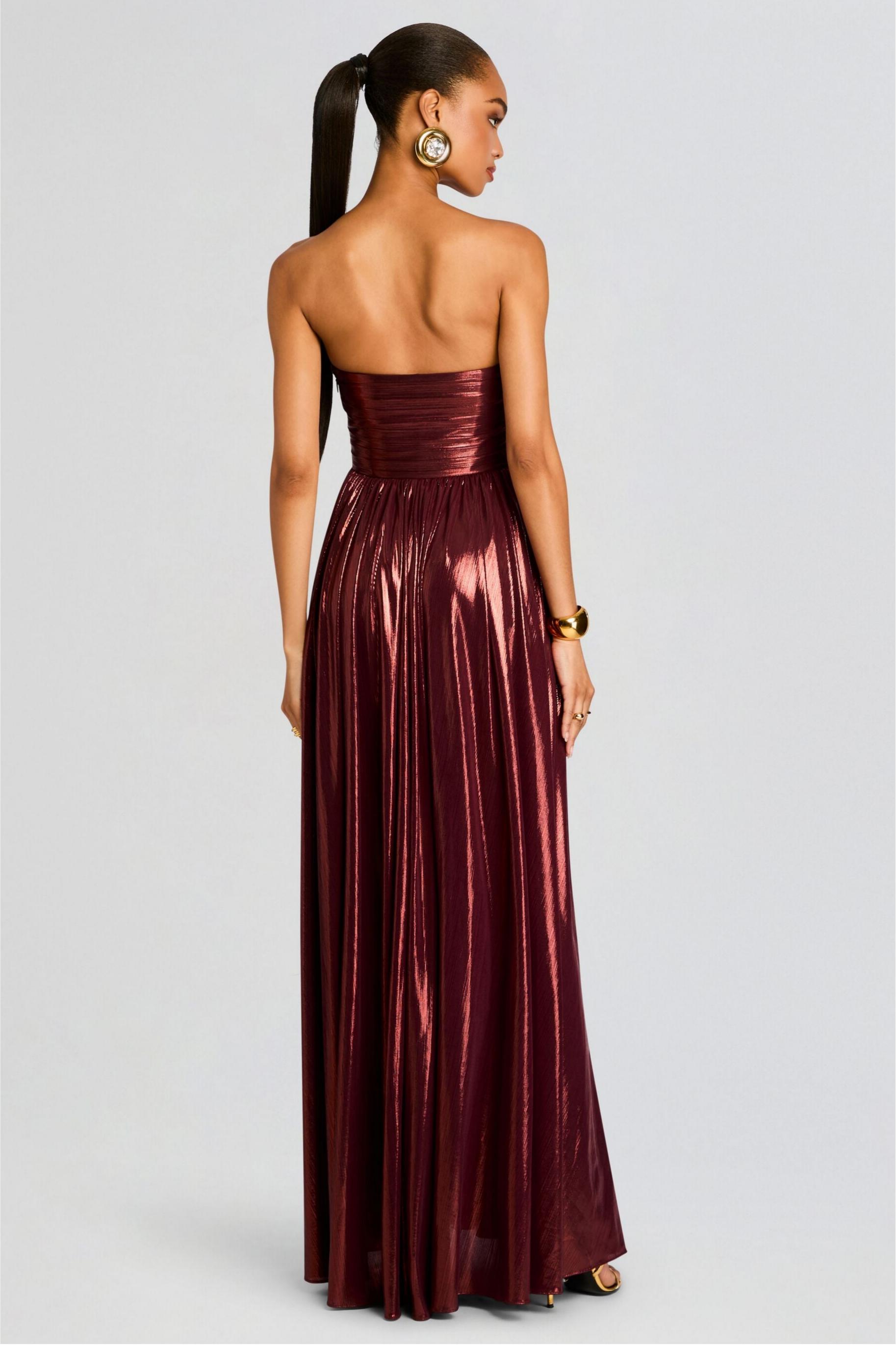 Metallic Fabric Off-Shoulder Slit Maxi Dress