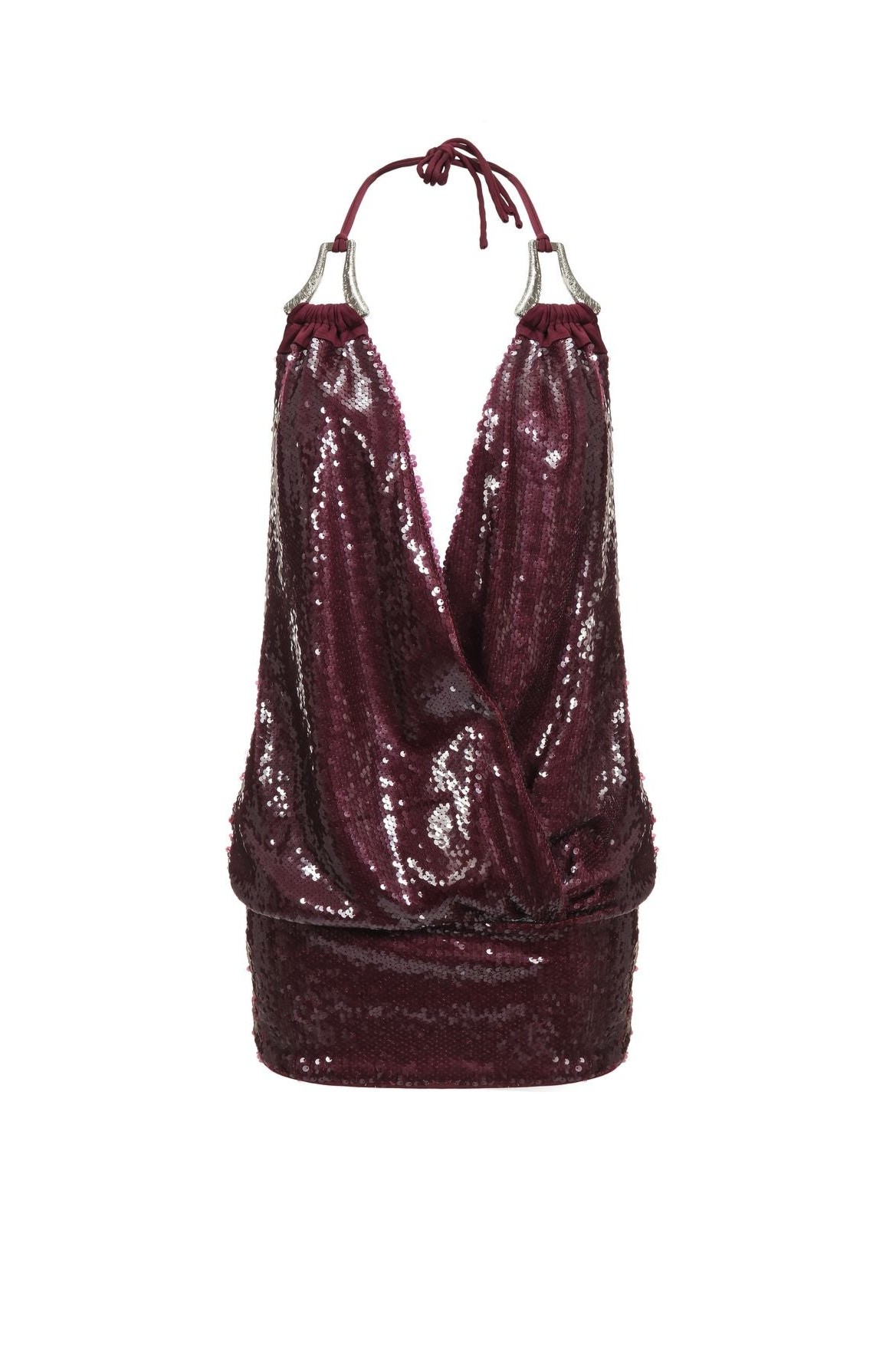 Sequin Halter Neck Metal Decorations  Mini Dress
