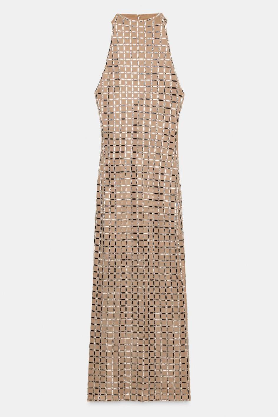 Mesh Rhinestone Halter Neck Maxi Dress