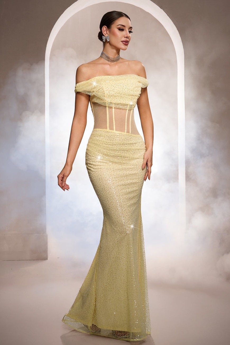 Sequin Rivet See-Through Maxi Dress