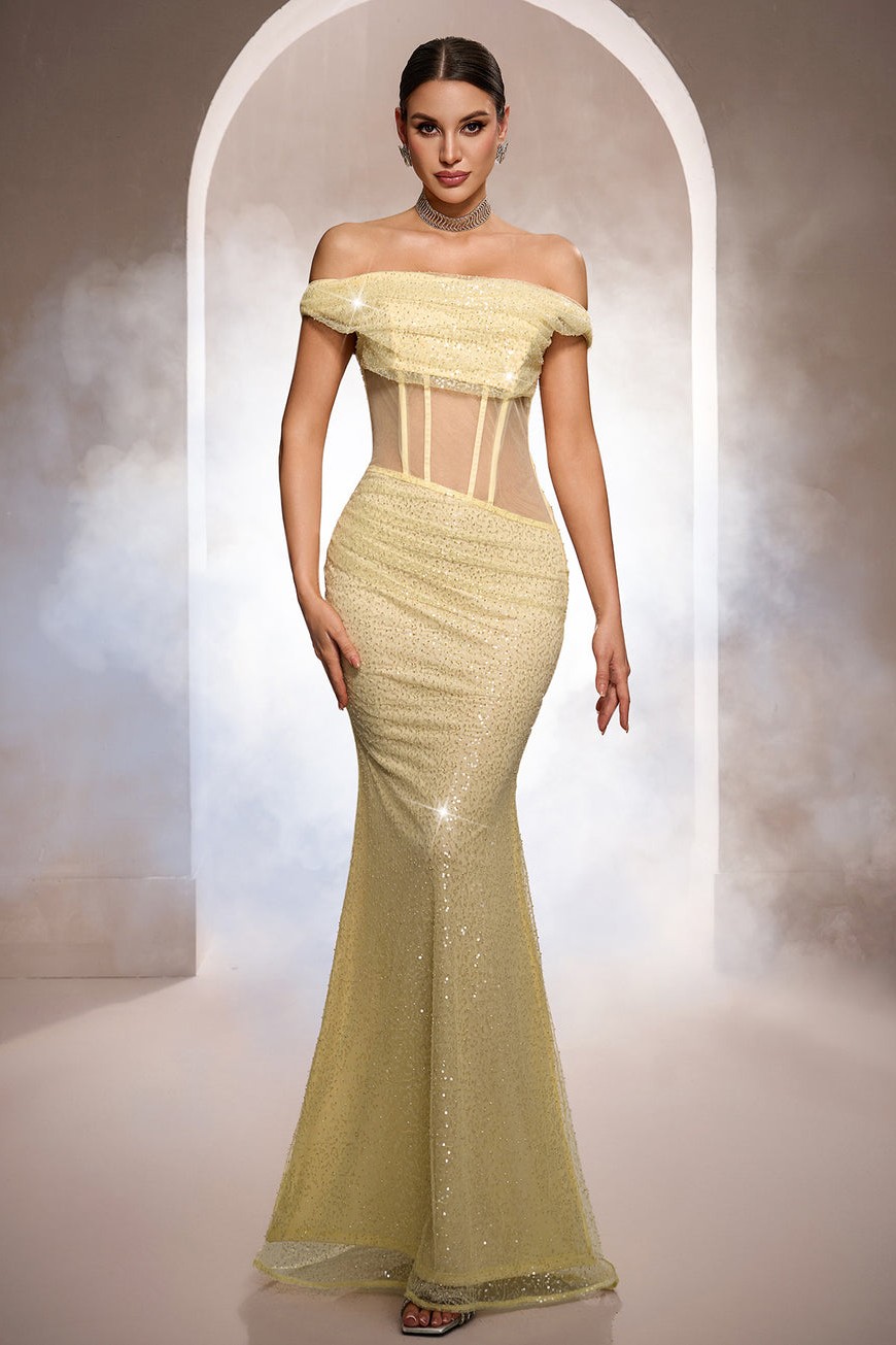 Sequin Rivet See-Through Maxi Dress