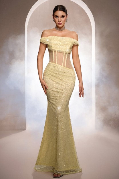 Sequin Rivet See-Through Maxi Dress