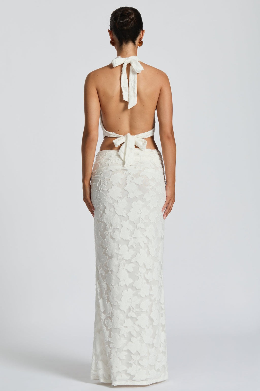 Burn-Out Tie-Up Halter Neck Top & Mid Waist Midi Skirt Set