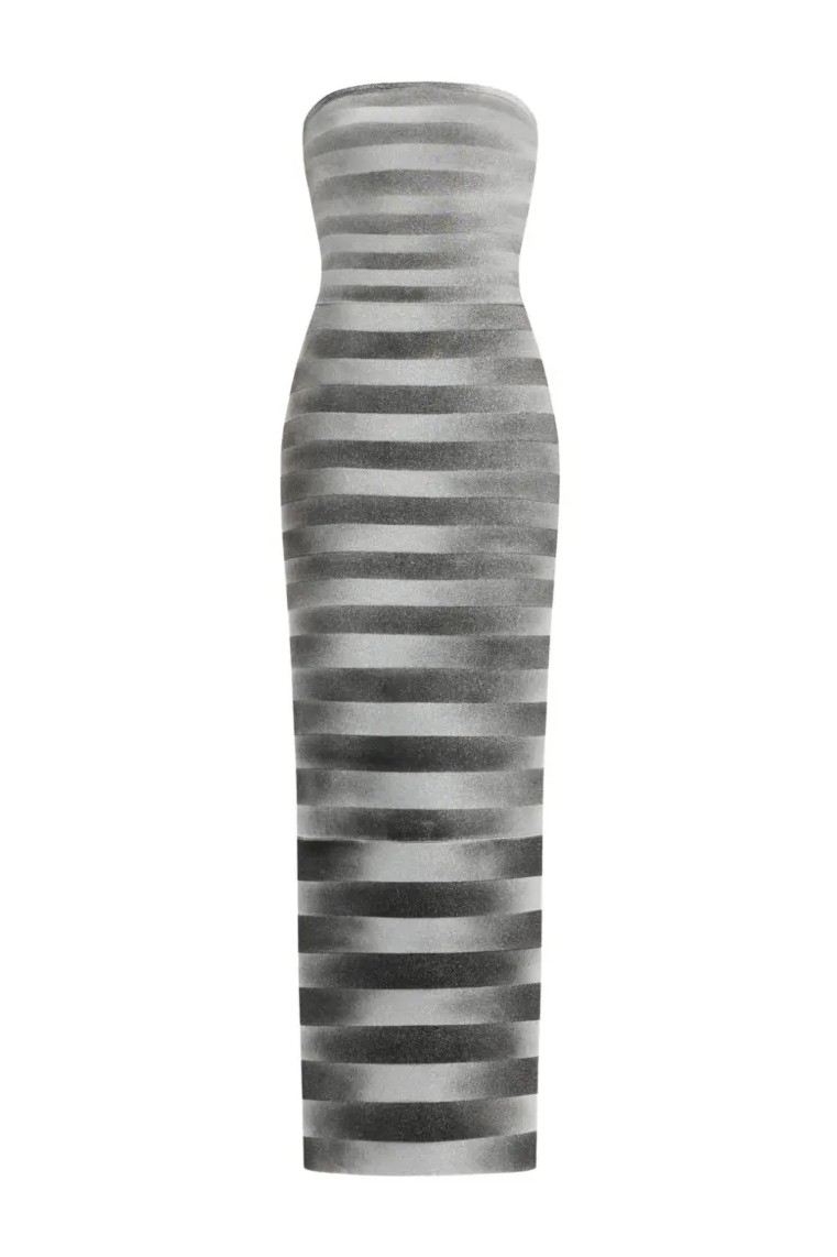 Luxury Stripe Off Shoulder Midi Dress