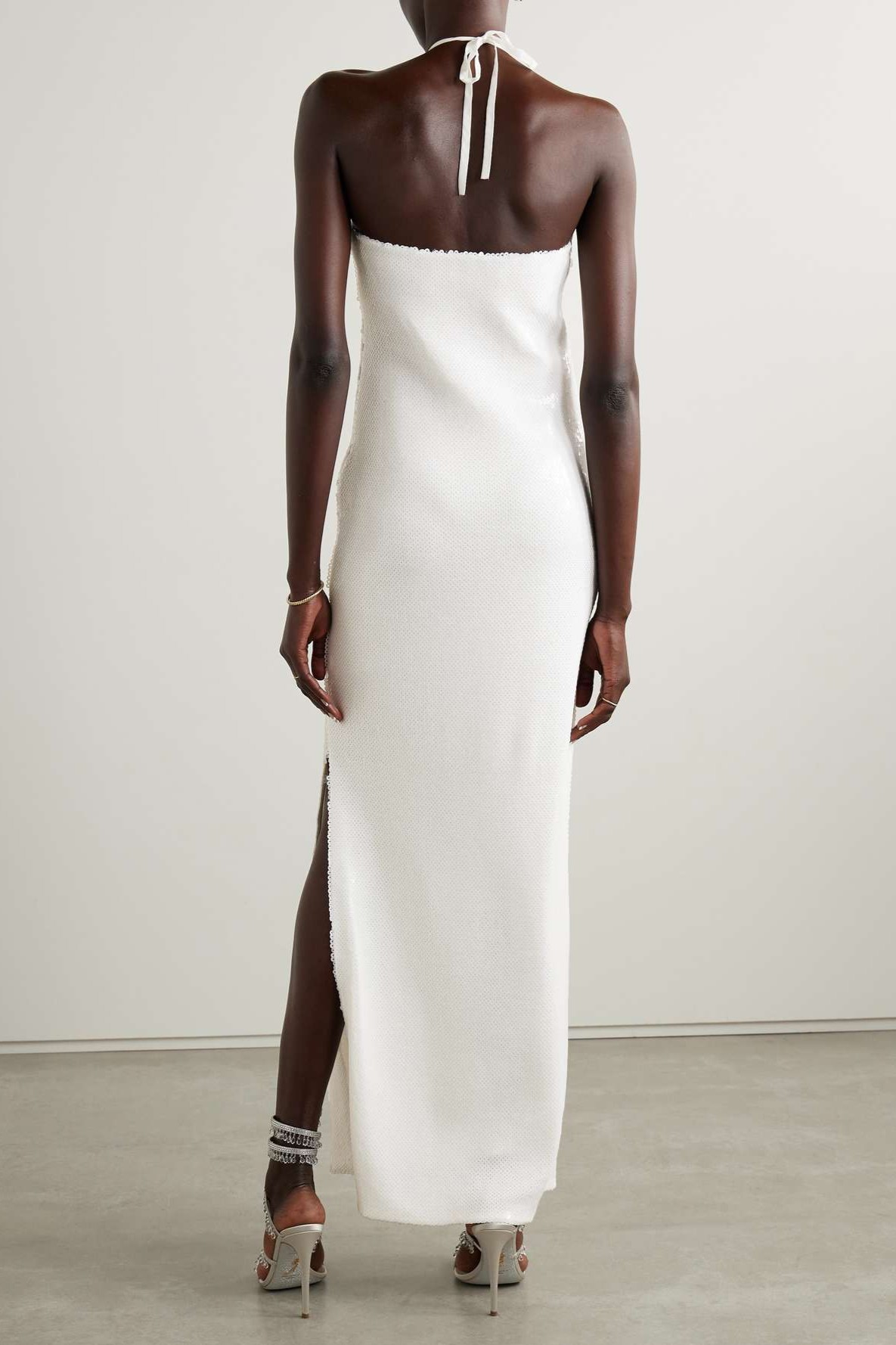 Sequin 3D Flower Halter Neck Maxi Dress