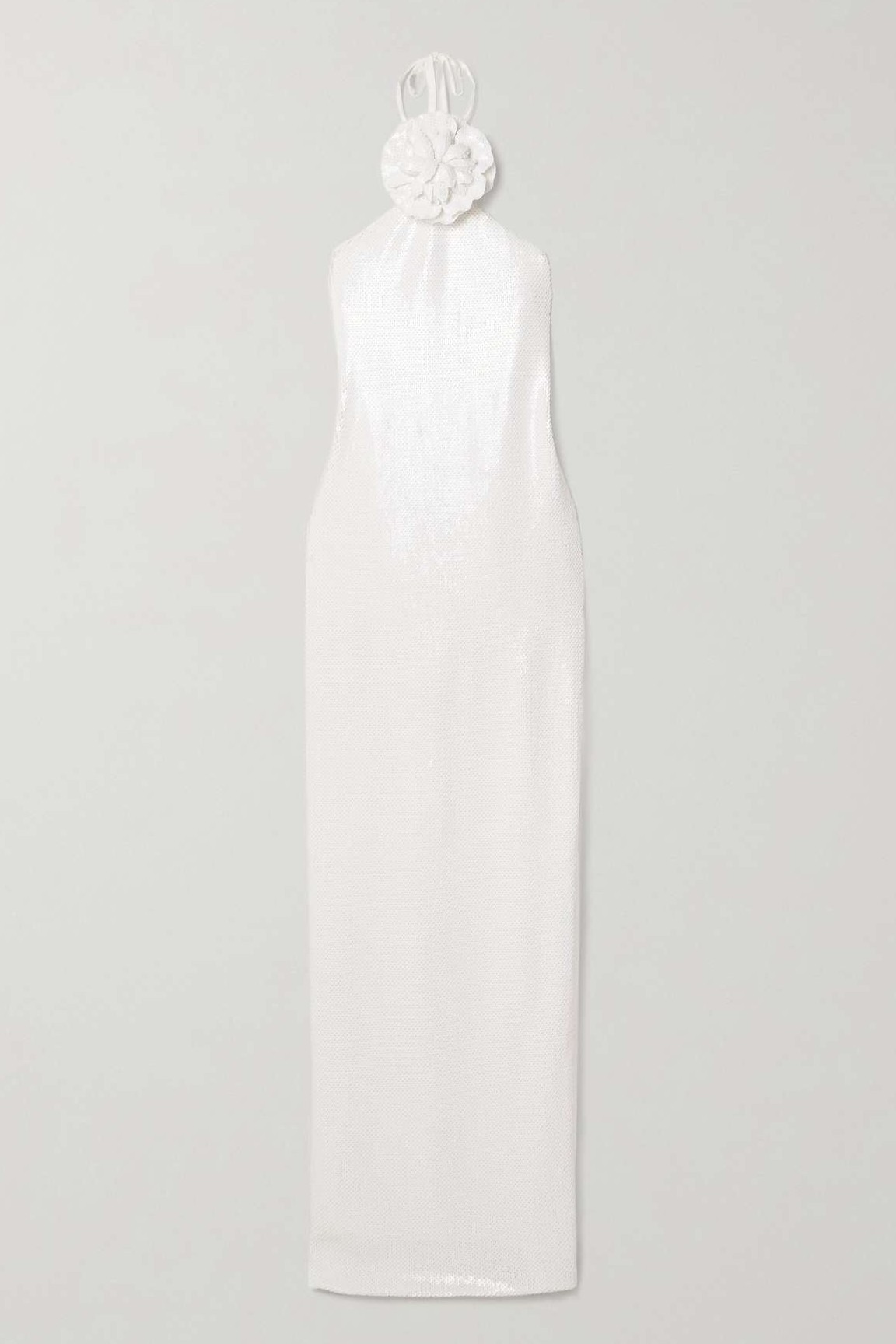 Sequin 3D Flower Halter Neck Maxi Dress