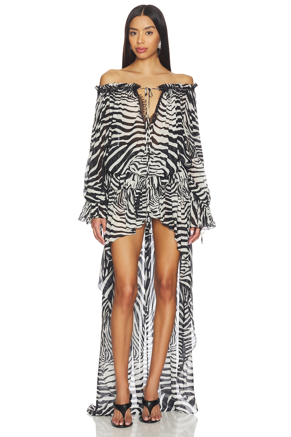 Zebra Print Lace Tie-Up Top & High Waist Mini Skirt Set