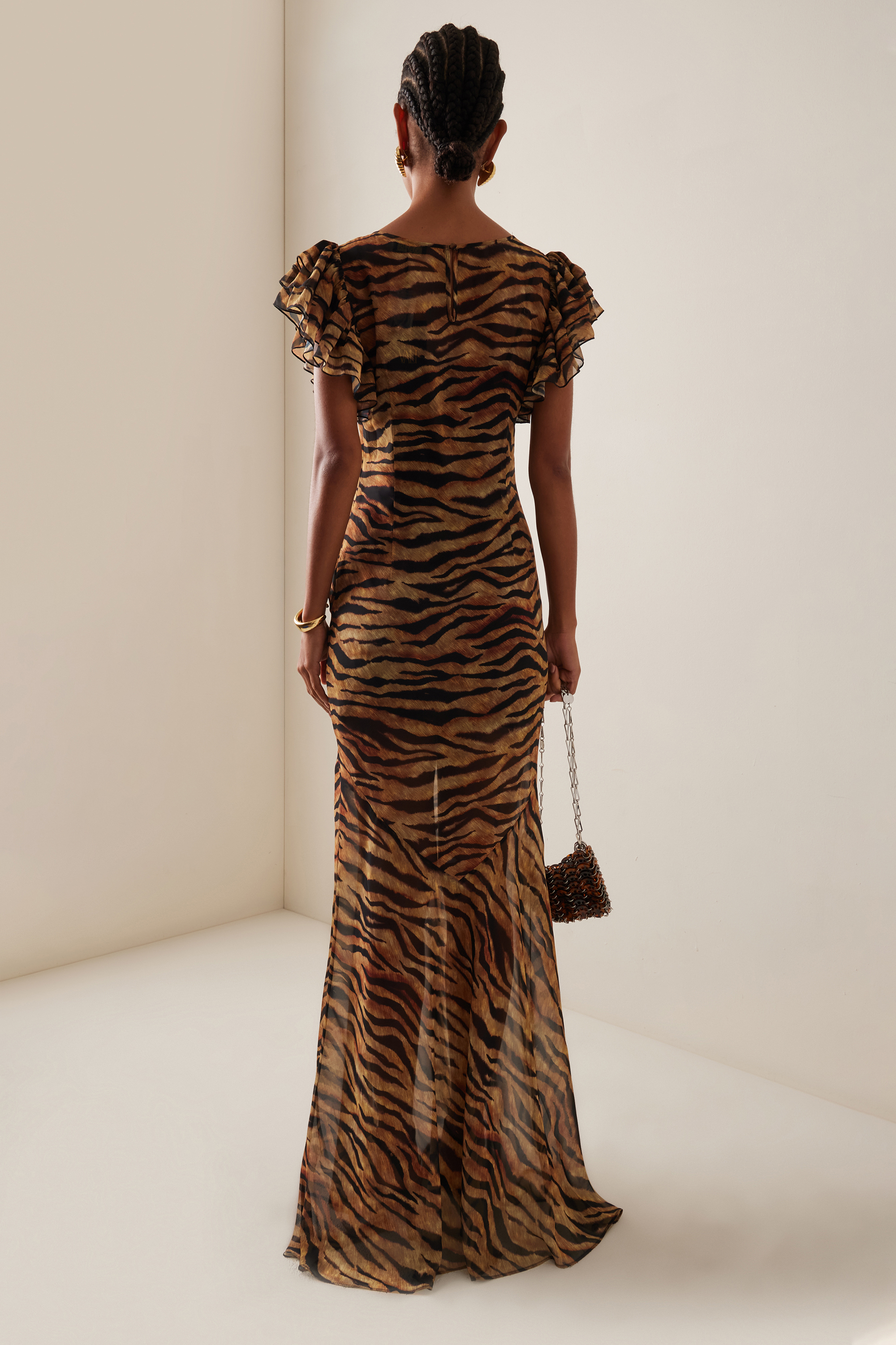 Leopard Print Mesh See-Through Maxi Dress