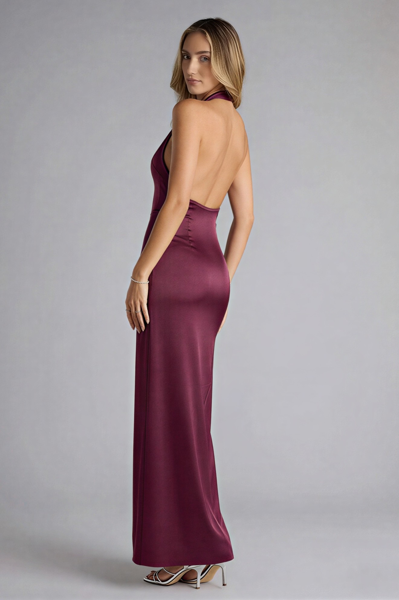 Satin Swing Collar Backless Maxi Dress