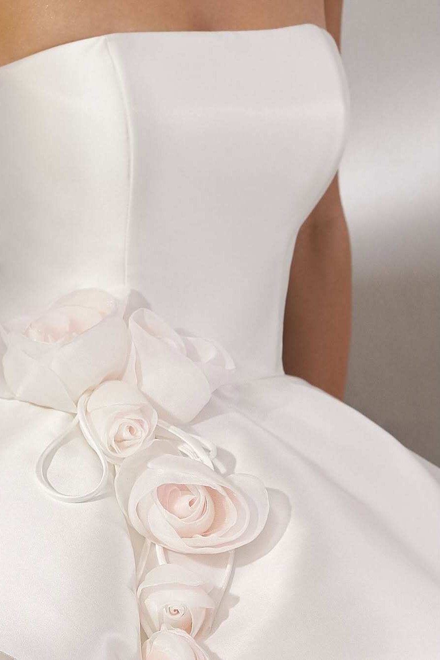 Satin Off Shoulder 3D Flower Mini Dress
