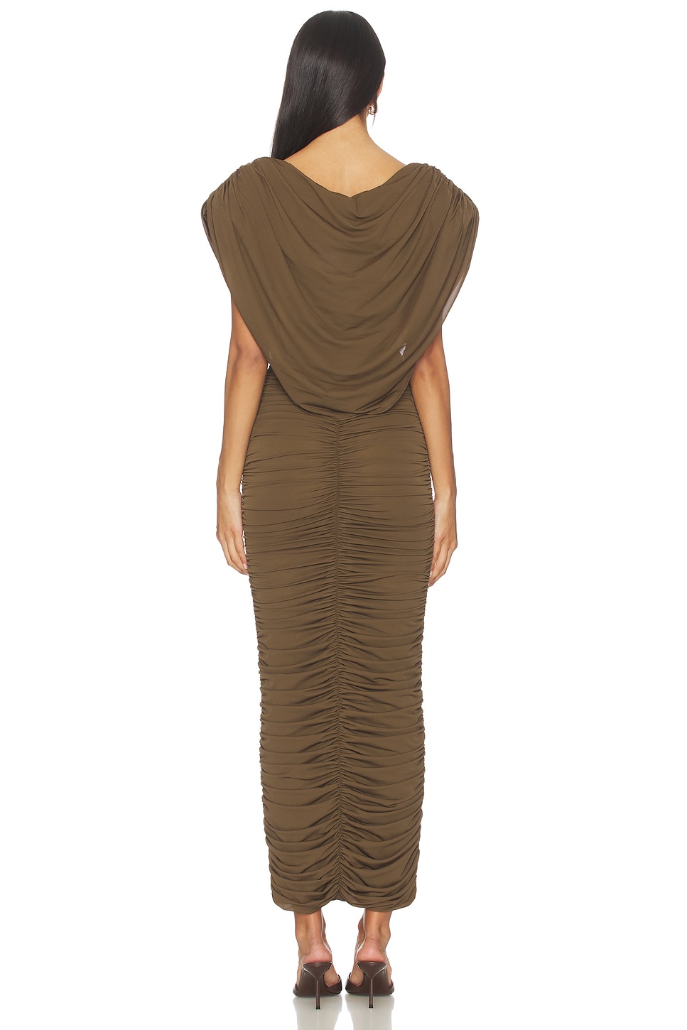 Cowl Neck Ruched  Sleeveless Midi Dress