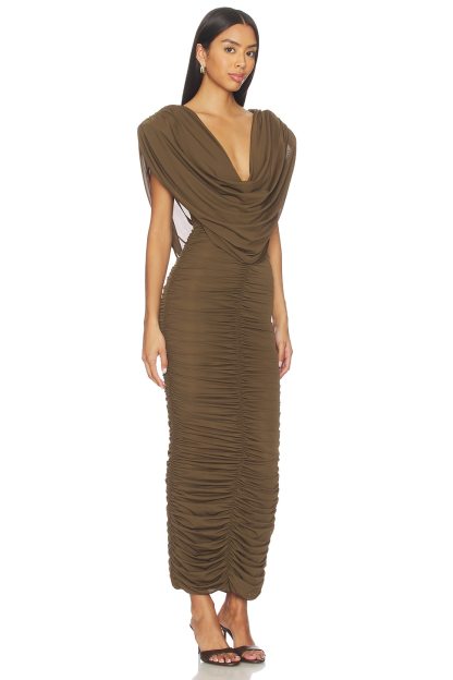 Cowl Neck Ruched  Sleeveless Midi Dress