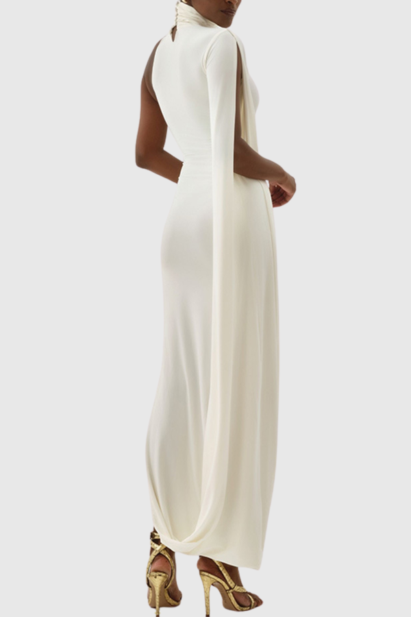 Turtleneck Draped Sleeve Slit Midi Dress