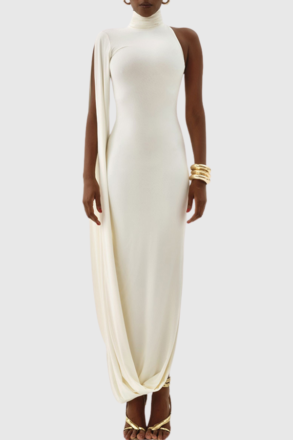 Turtleneck Draped Sleeve Slit Midi Dress
