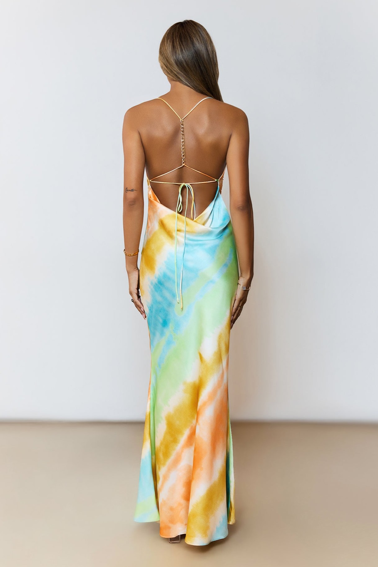 Tie Dye Halter Neck Swing Collar Maxi Dress