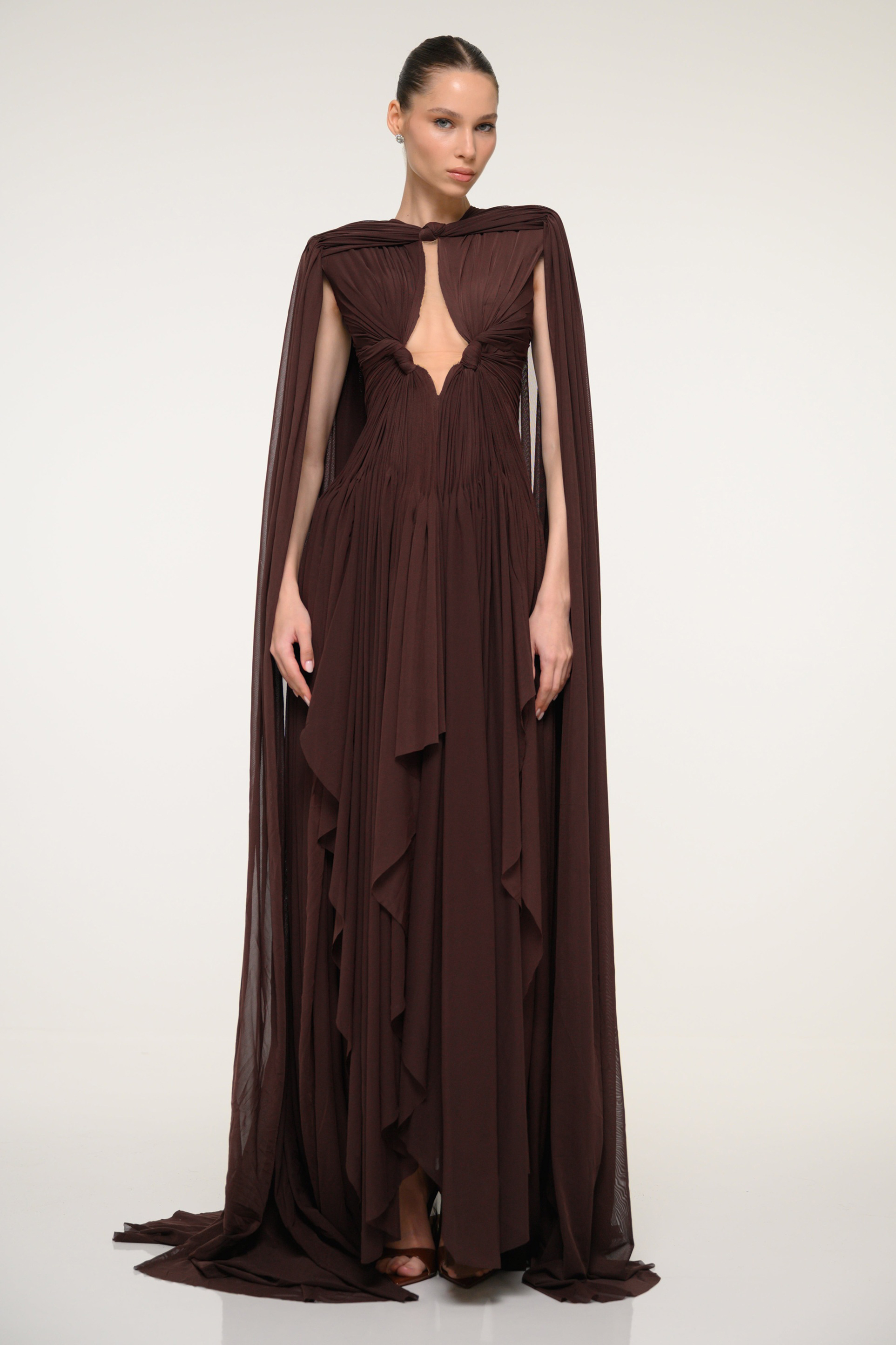 Mesh  See-Through Cape Sleeve Maxi Dress