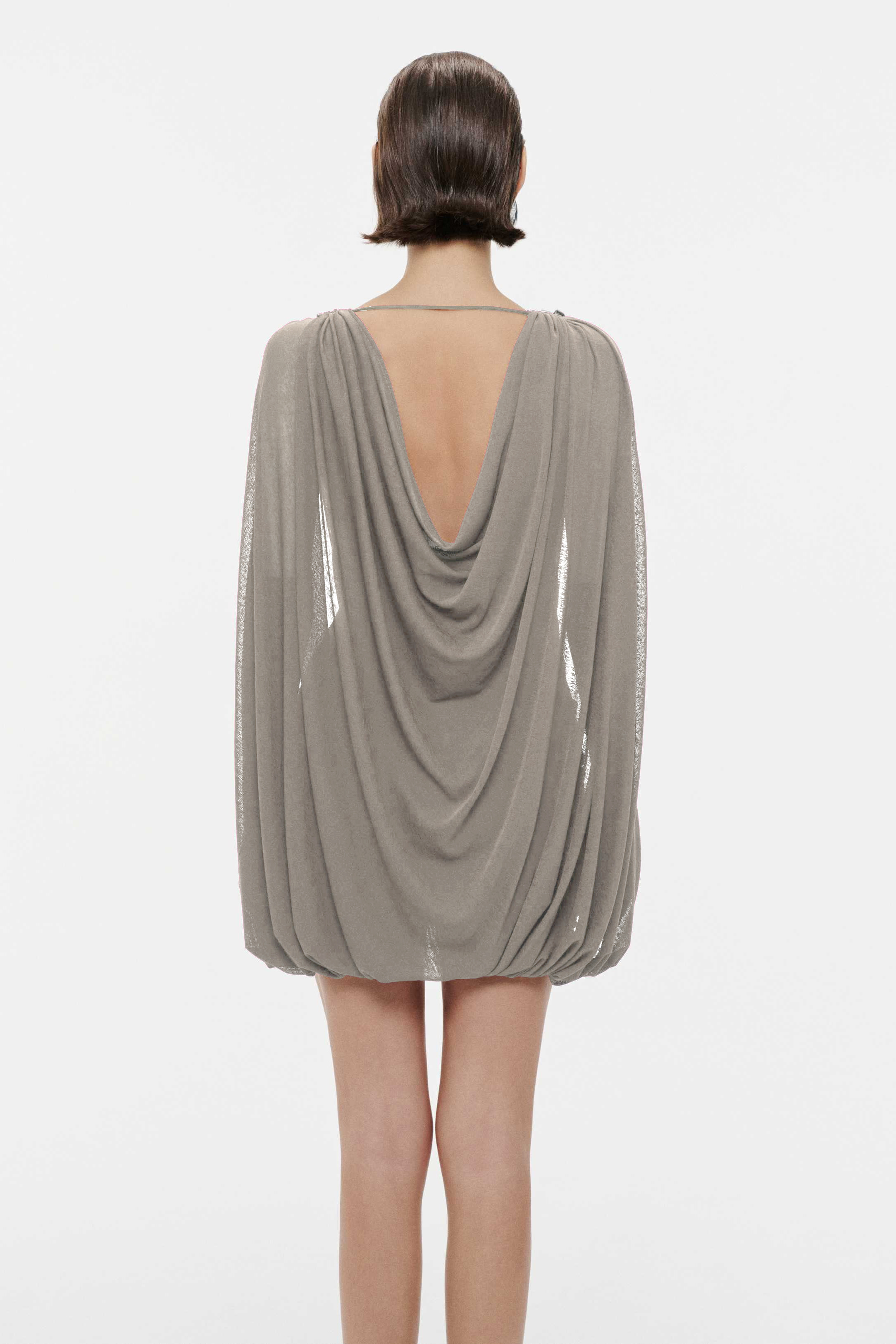 Jersey Gathering Metal Decorations  Mini Dress With Gloves