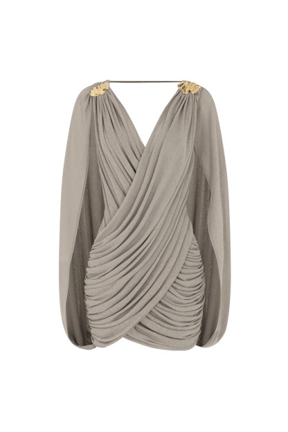 Jersey Gathering Metal Decorations  Mini Dress With Gloves