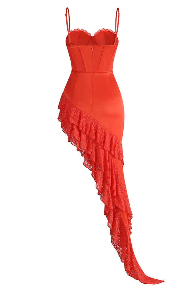 Lace Splicing Satin Slip Maxi Dress