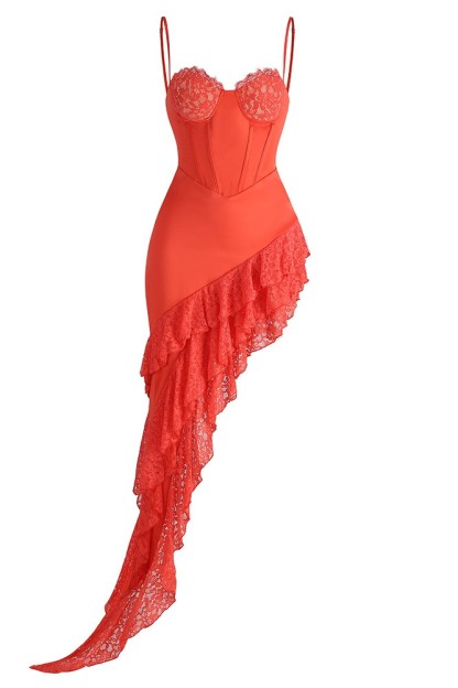 Lace Splicing Satin Slip Maxi Dress