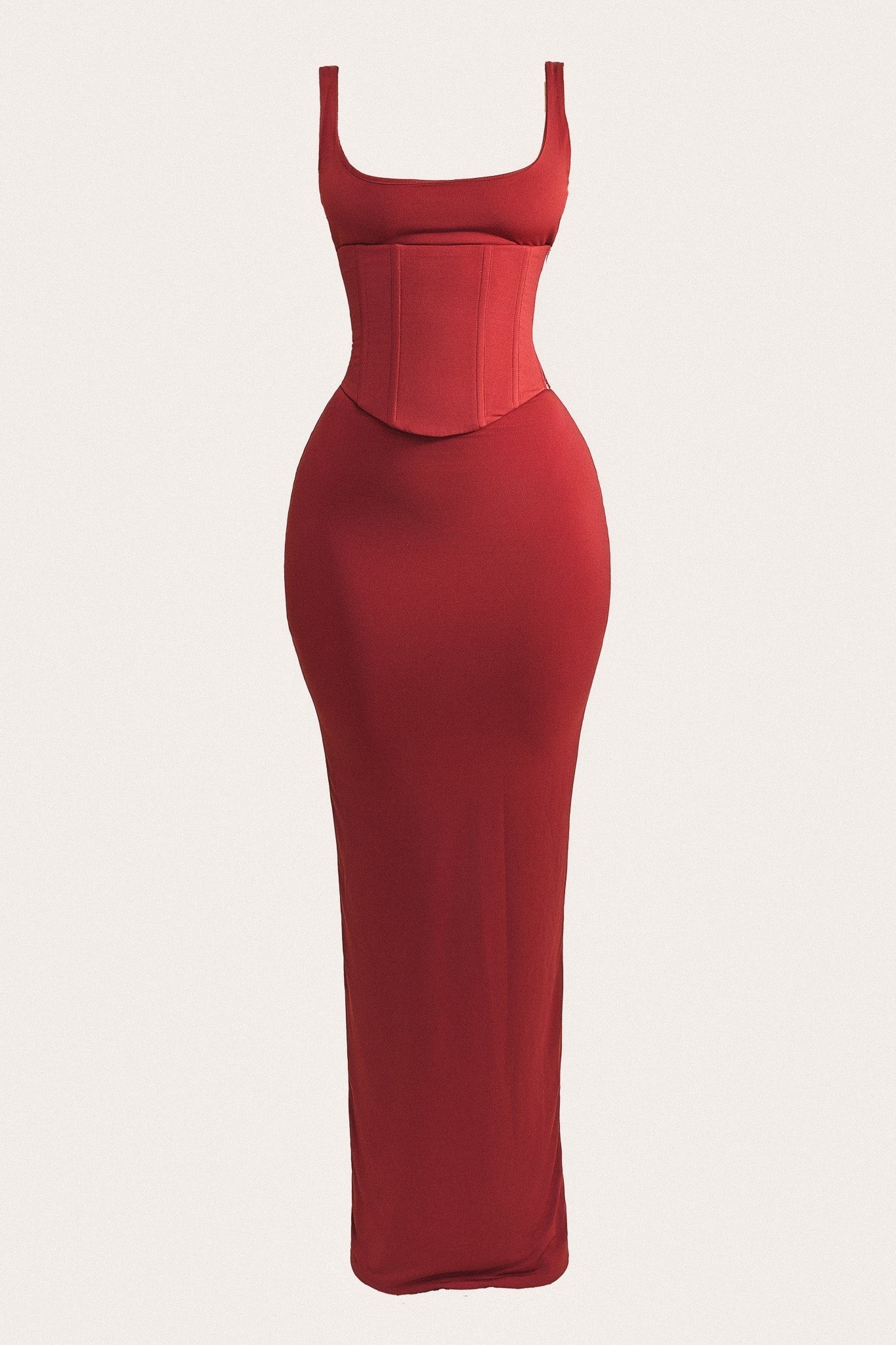 Solid Jersey Slit Dress With Tie-Up Corset