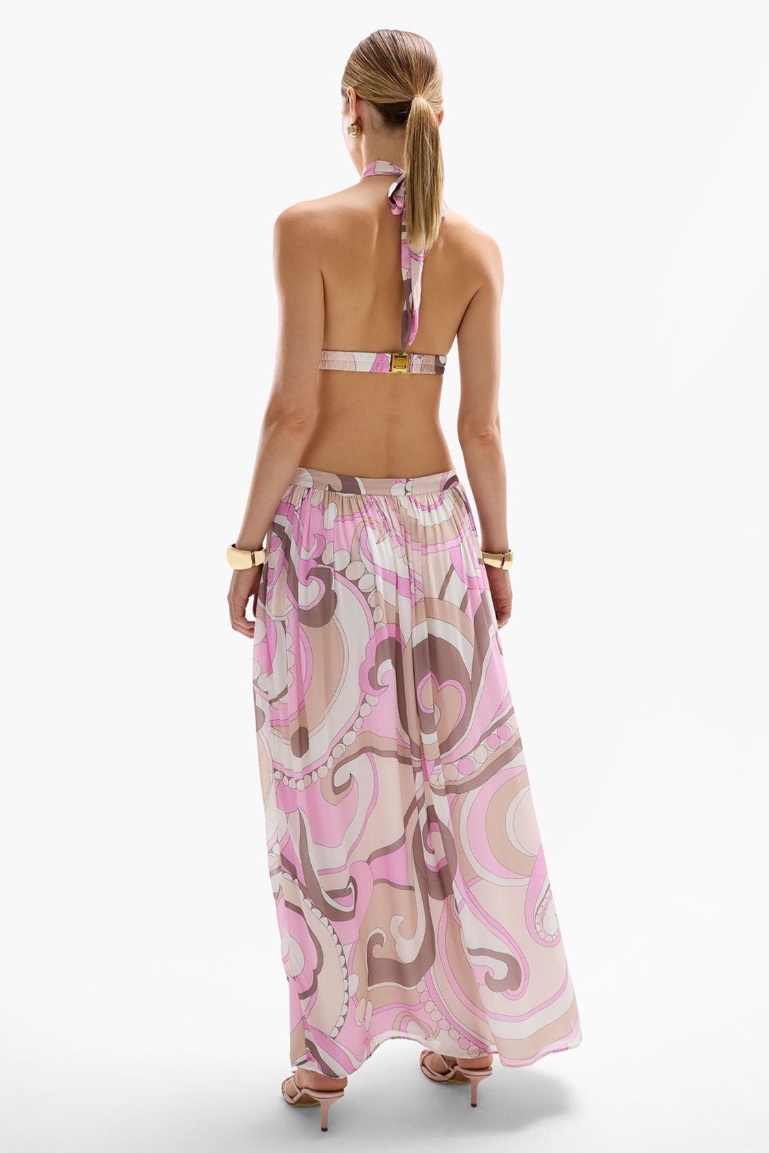 Abstract Print Backless Cut-Out Maxi Dress