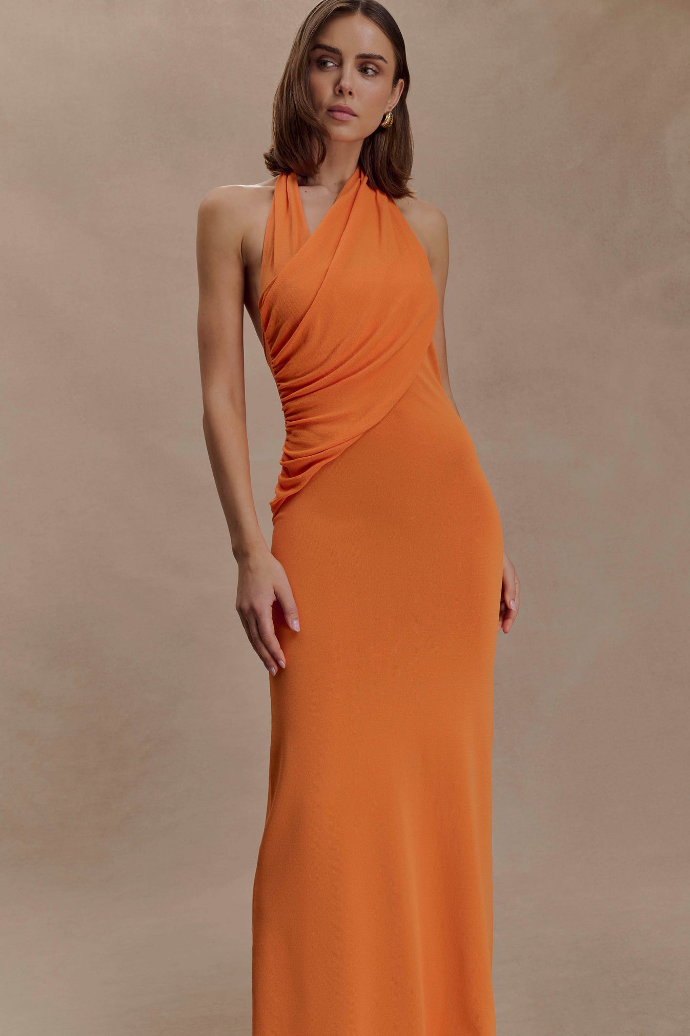 Asymmetrical Neck Sleeveless Gathering Maxi Dress