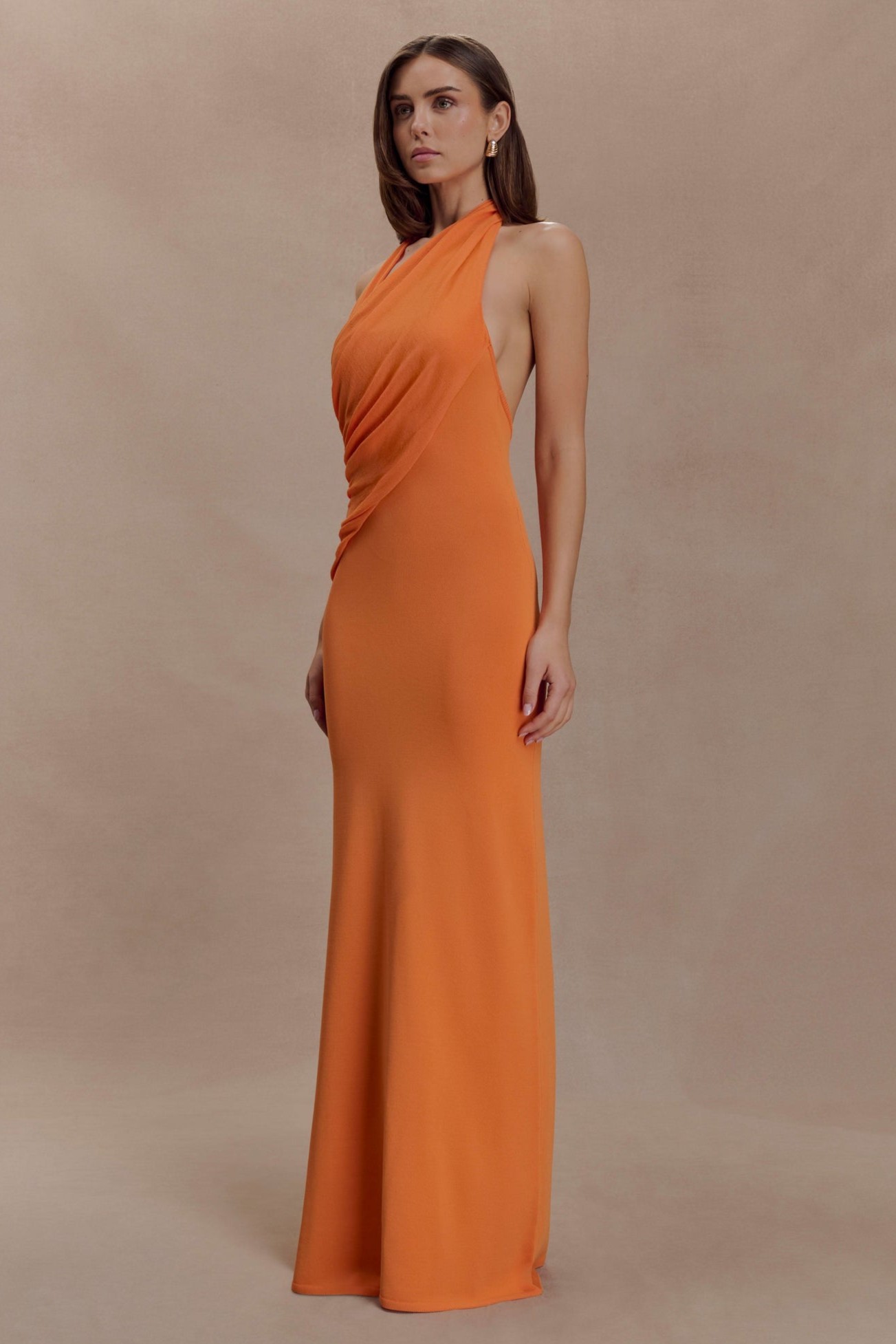 Asymmetrical Neck Sleeveless Gathering Maxi Dress