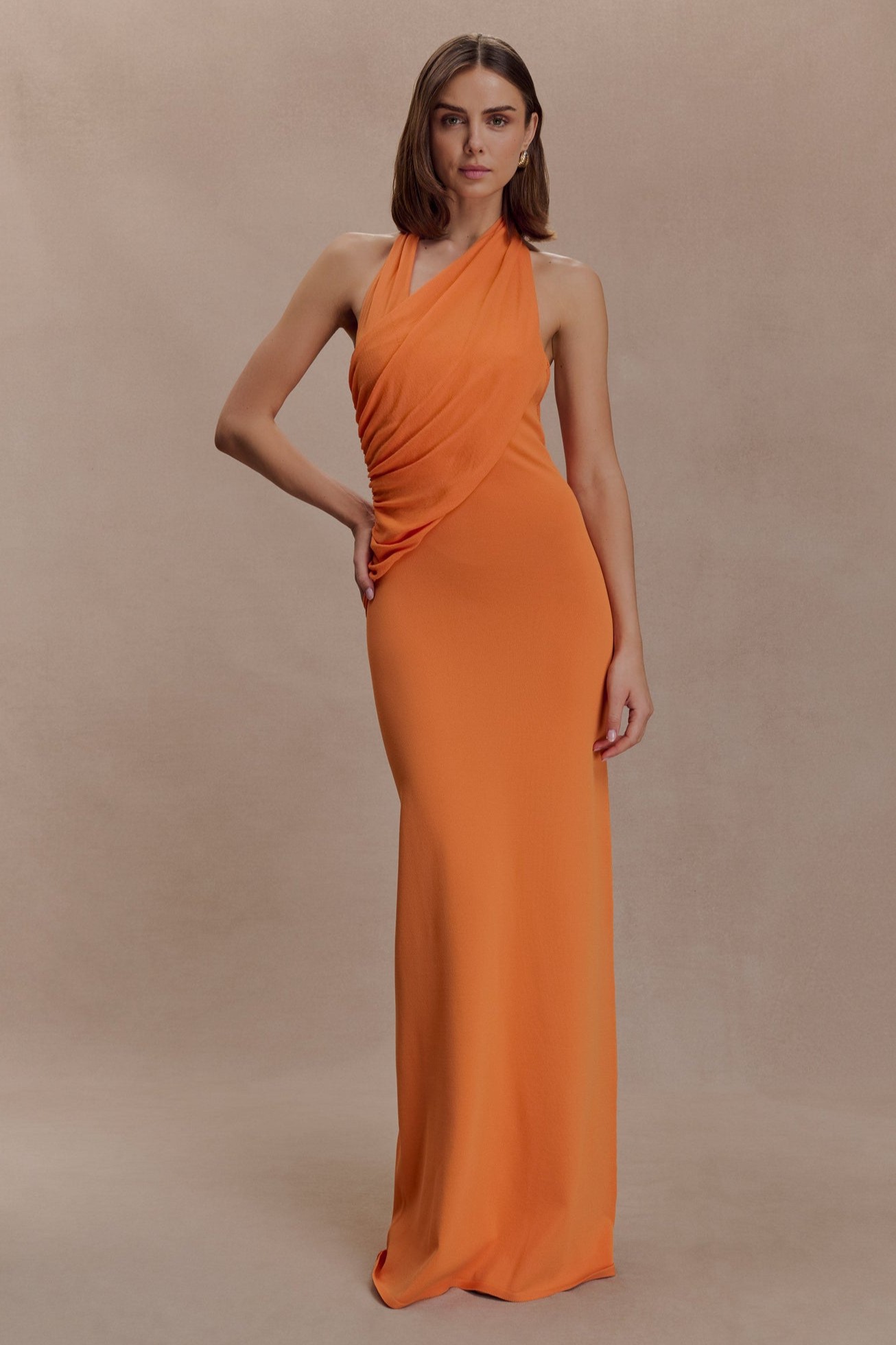 Asymmetrical Neck Sleeveless Gathering Maxi Dress