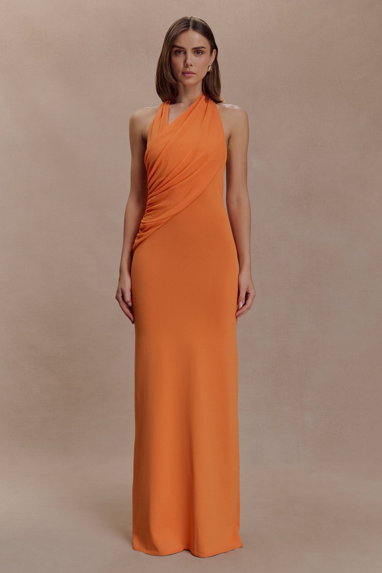 Asymmetrical Neck Sleeveless Gathering Maxi Dress